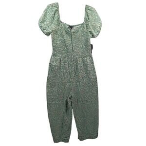 AS‎ U WISH - Smocked Jumpsuit Floral Puff Sleeve Green - Womens Small